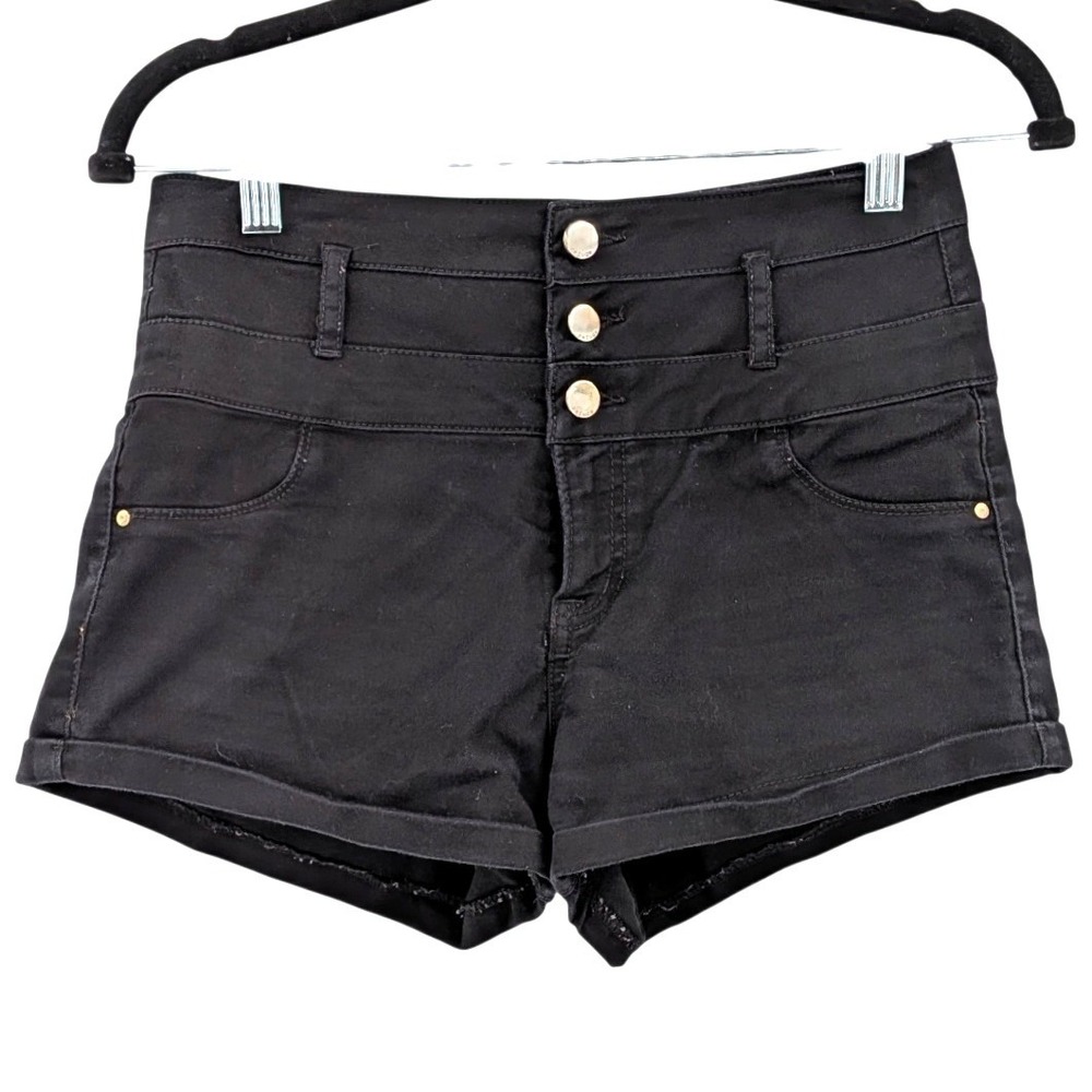 Refuge High Rise Shorts Black‎ Stretch  Button Front Fitted 4 Y2K 90s